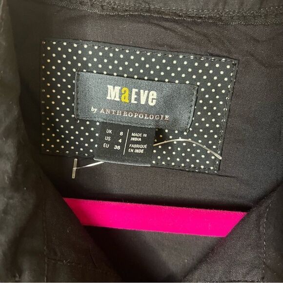 Maeve Anthropologie Button Front Ruffled Little Black Mini Dress Size 4 - Picture 7 of 13